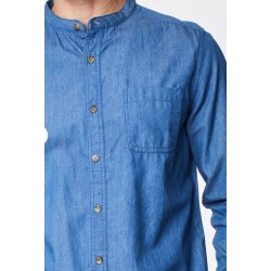 Blue organic cotton grandad collar shirt