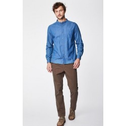 Blue organic cotton grandad collar shirt
