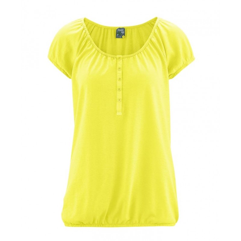 T-shirt en chanvre manches courtes col rond femme jaune