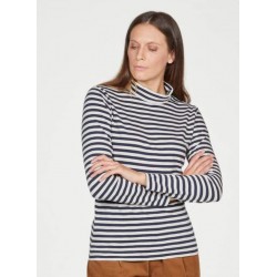 Organic Cotton Striped Jersey Roll Neck Top
