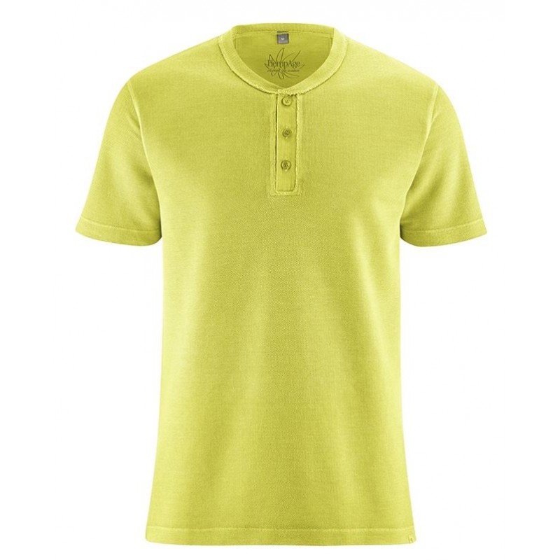 T-shirt en chanvre épais col boutonné vert pomme